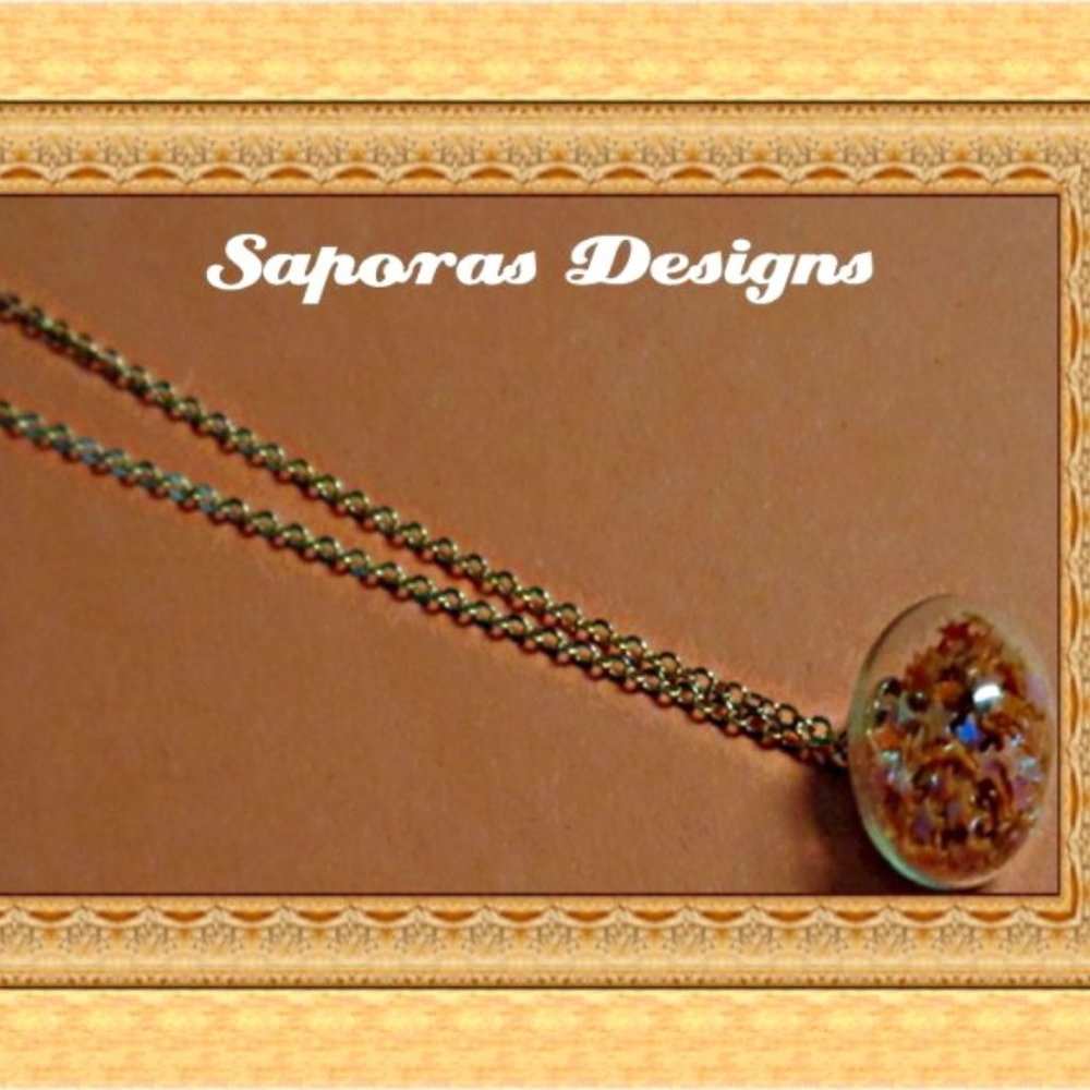 Gold Tone Glass Ball Design Necklace With Orange Stars For Girls/Teens